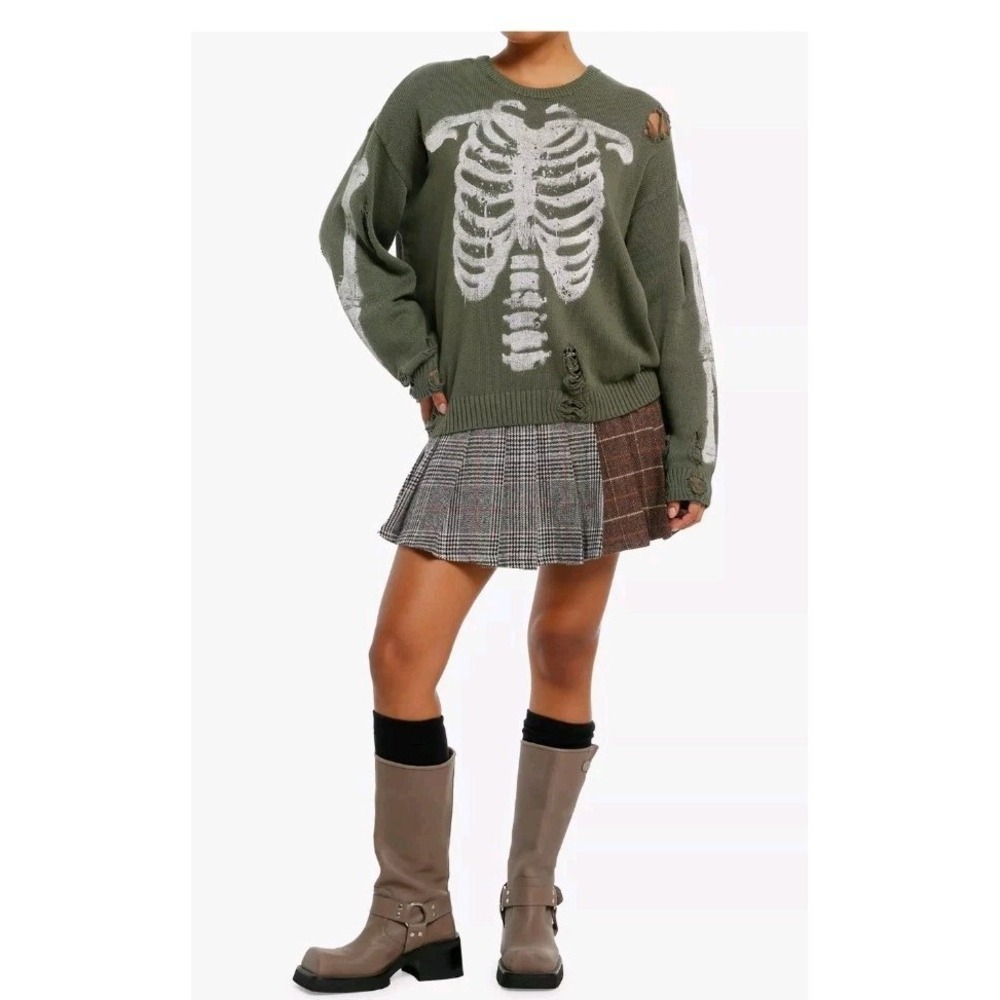 Social Collision Women's Distressed Ribcage Sweater Sz L Grunge Goth Halloween